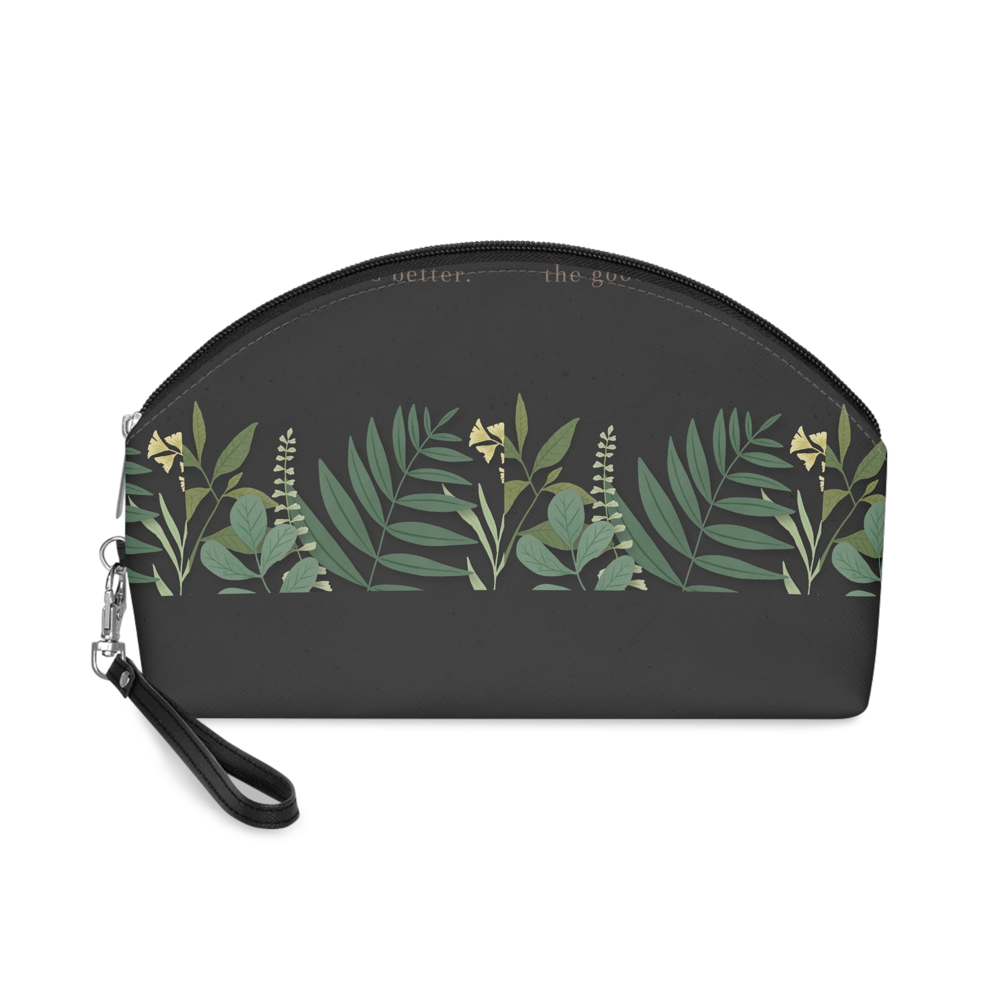 Green Leaves Phrase Dark Makeup Bag