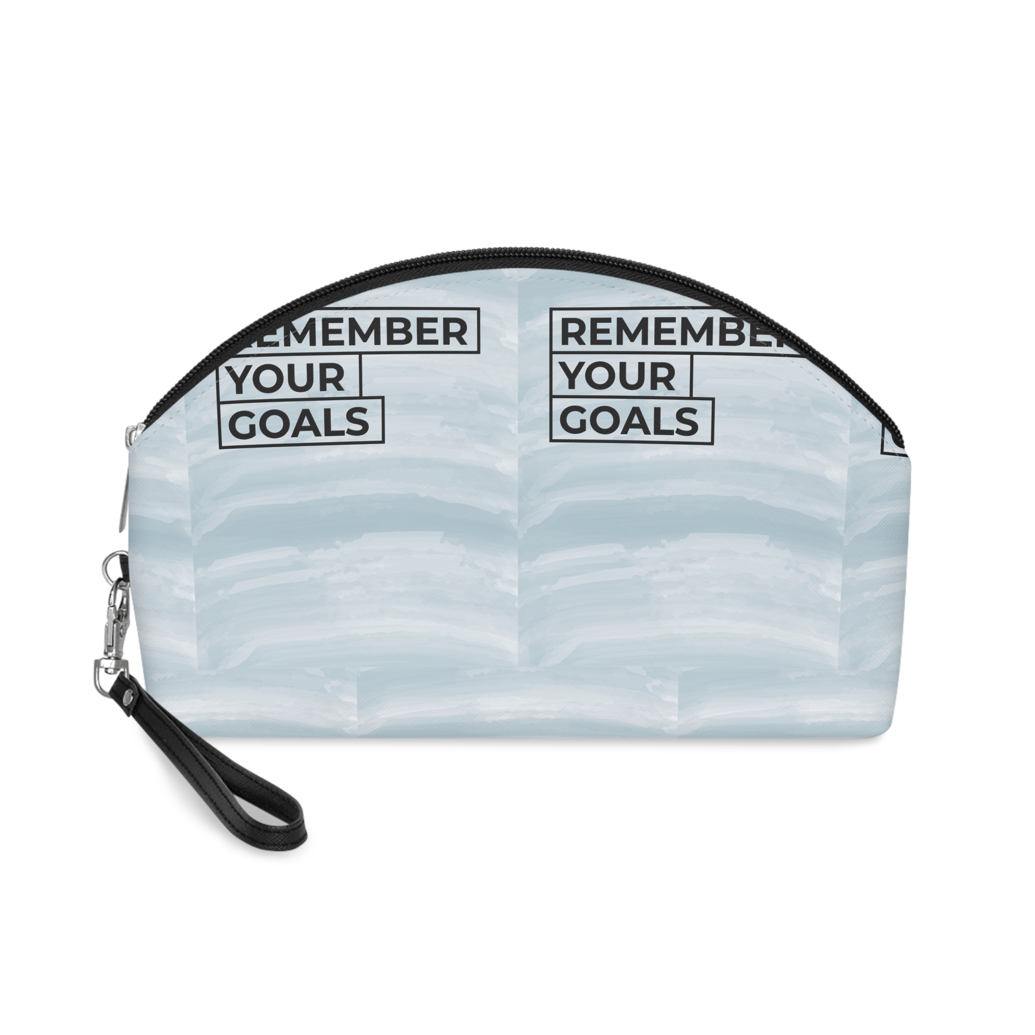 Inspirational Quote Remember Your Goals Blue Watercolor Background Makeup Bag
