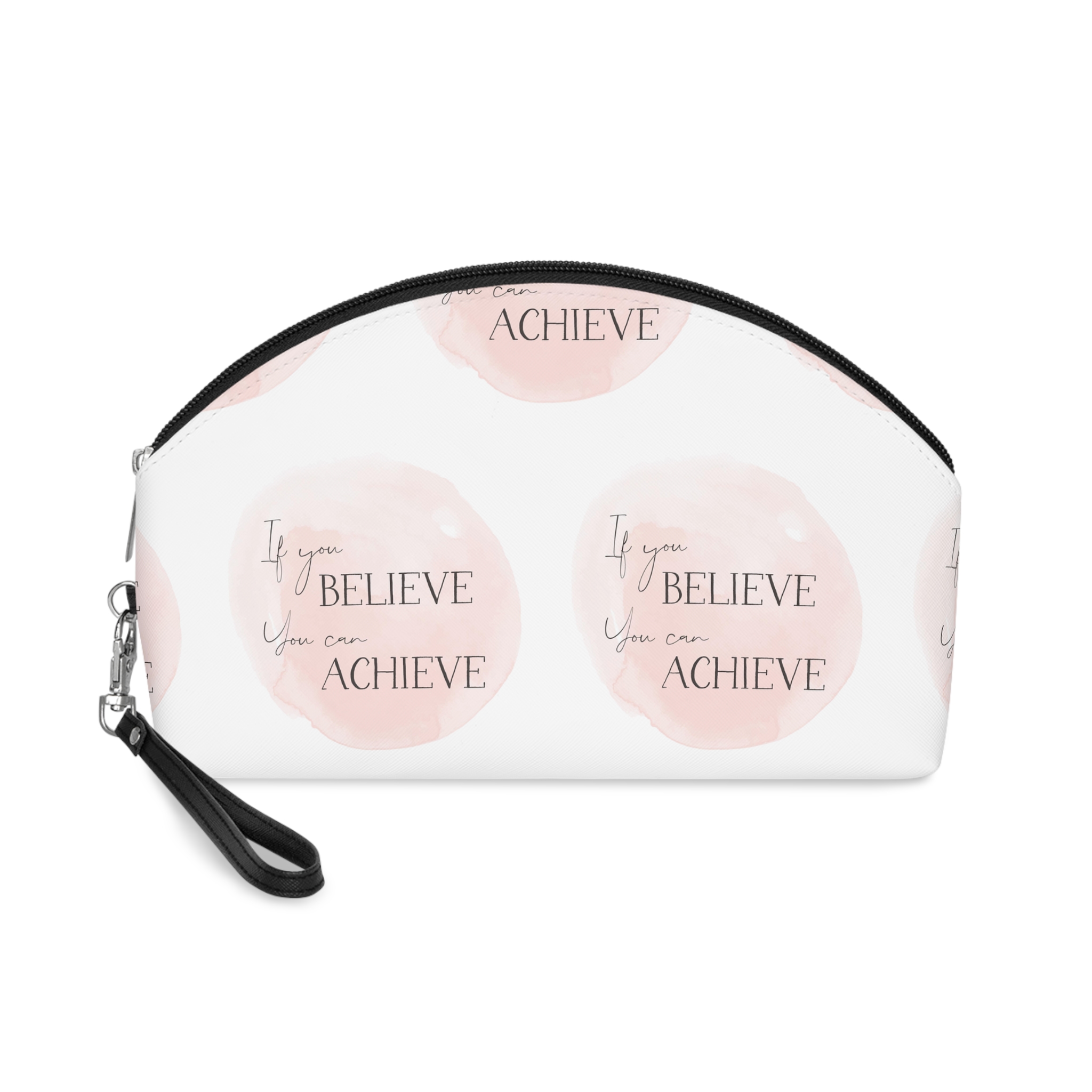 Inspirational Quote Background With Hand Painted Pink Watercolour Design Makeup Bag