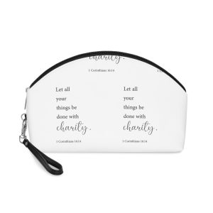Love Bible Verse Scripture Saying Let Your Things Be Done With Charity Vector Illustration Makeup Bag