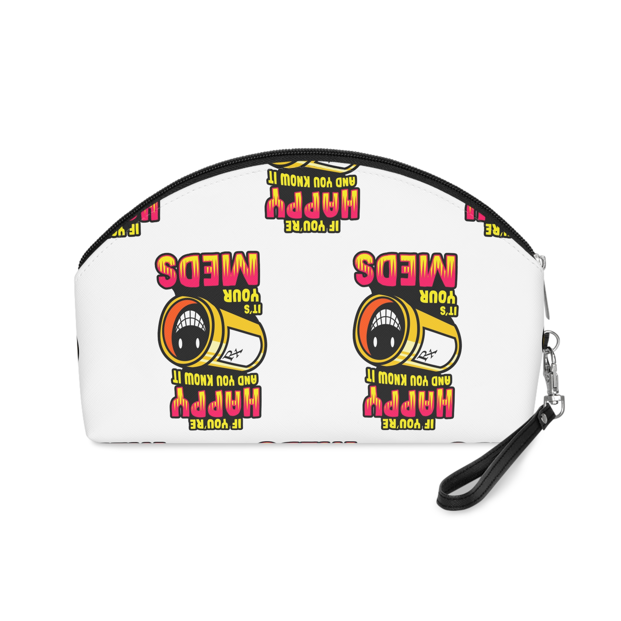Happy Pill Med Medication Rx Smiling Enjoy Quote Shirt Print Poster Design Vector Makeup Bag - Image 2