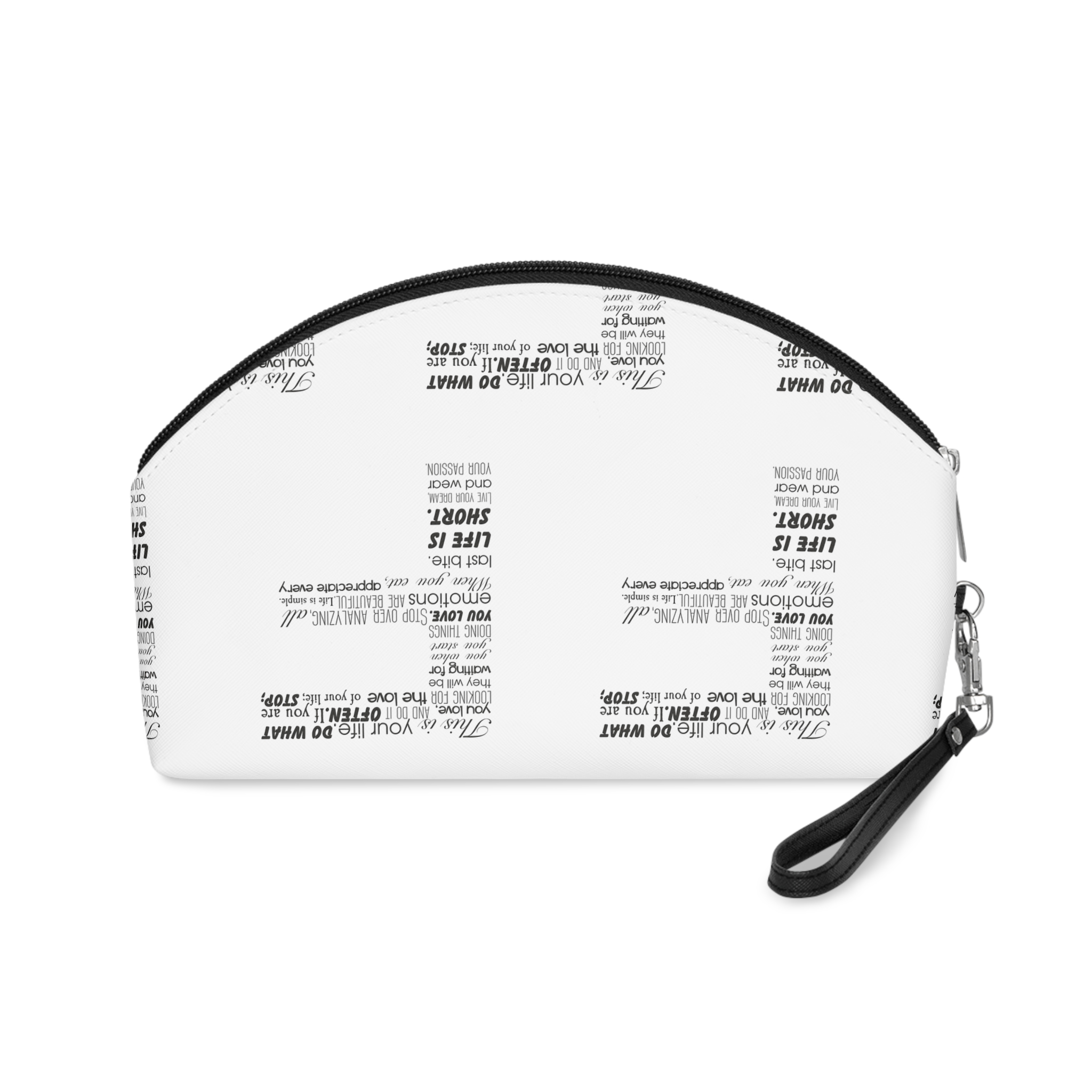 Letter F With Different Positive Phrases Isolated White Background Black White Makeup Bag - Image 2