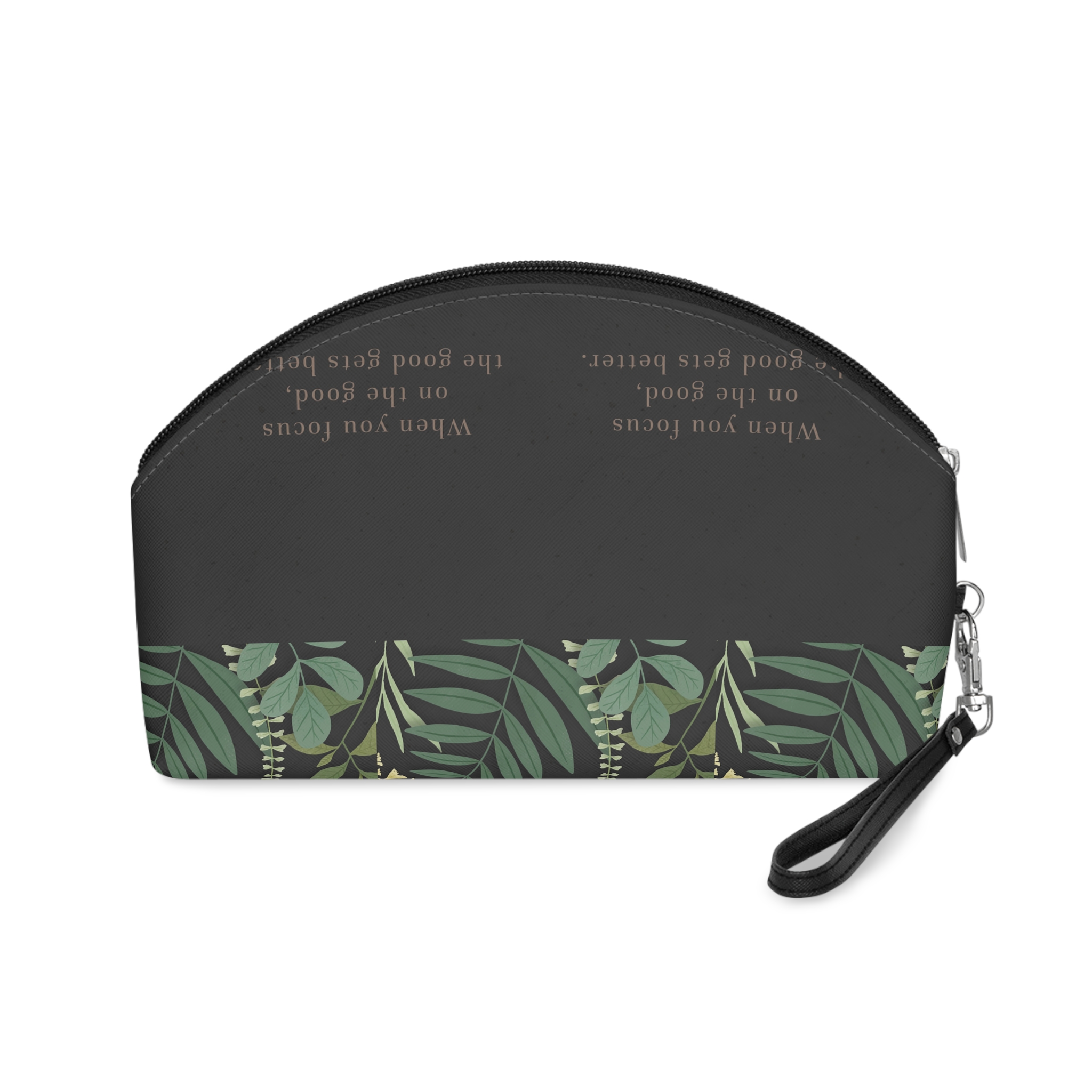 Green Leaves Phrase Dark Makeup Bag - Image 2